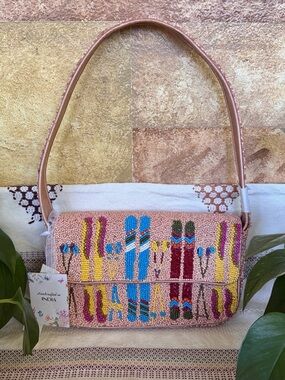 NEW Made In India Sundown Beaded Ski Print Multi-Color Handcrafted Shoulder Bag